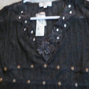 WOMEN'S BLACK LACEY LONG SLEEVE TOP  W/RHINESTONE